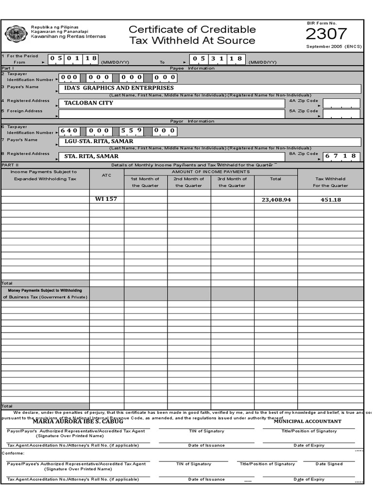 bir form 1606 vs 2307