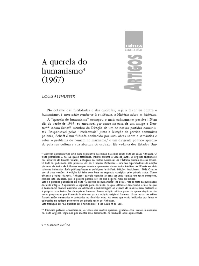 ALTHUSSER, Louis - A Querela Do Humanismo I PDF | PDF | Georg Wilhelm ...