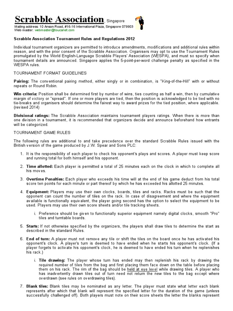 Scrabble Association Tournament Rules and Regulations 2012 PDF