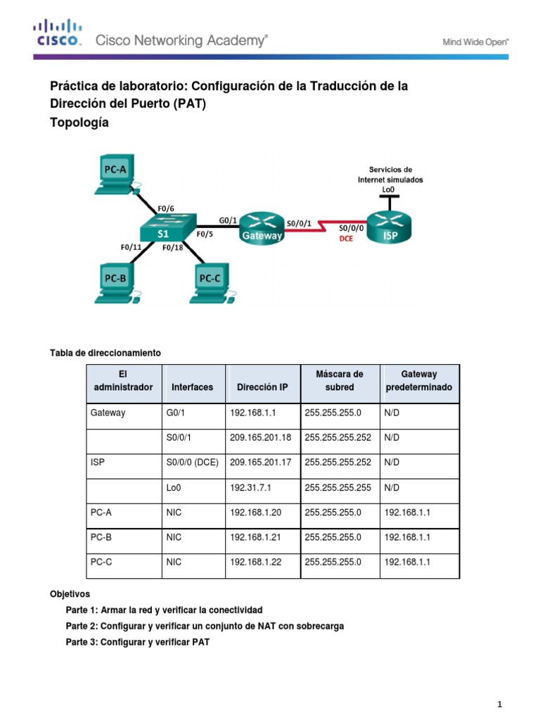 Configuración de PAT en Cisco | PDF | Enrutador (Computación ...