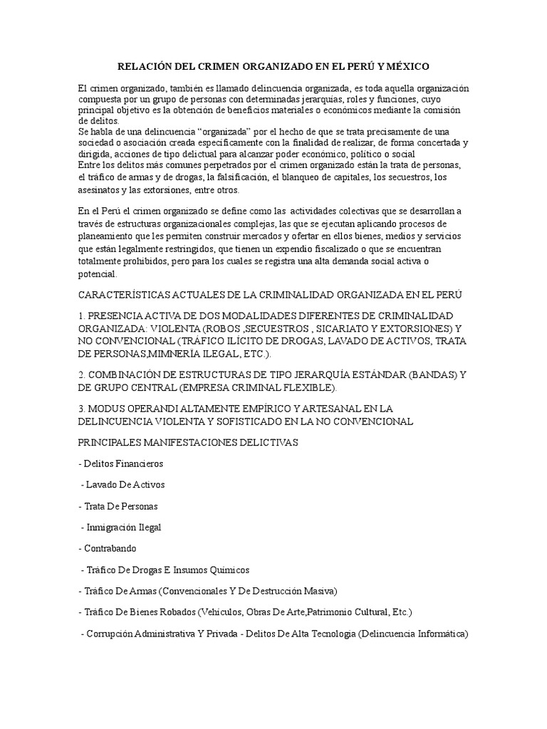 Crimen Organizado: Perú y México | PDF | Crimen organizado | Lavado de ...