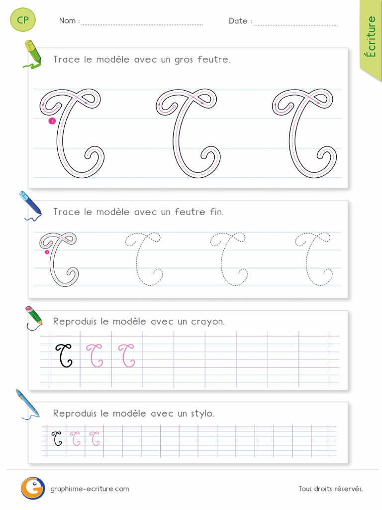 81 Ecriture Cp Ce1 Ecrire La Lettre T Majuscule Cursive