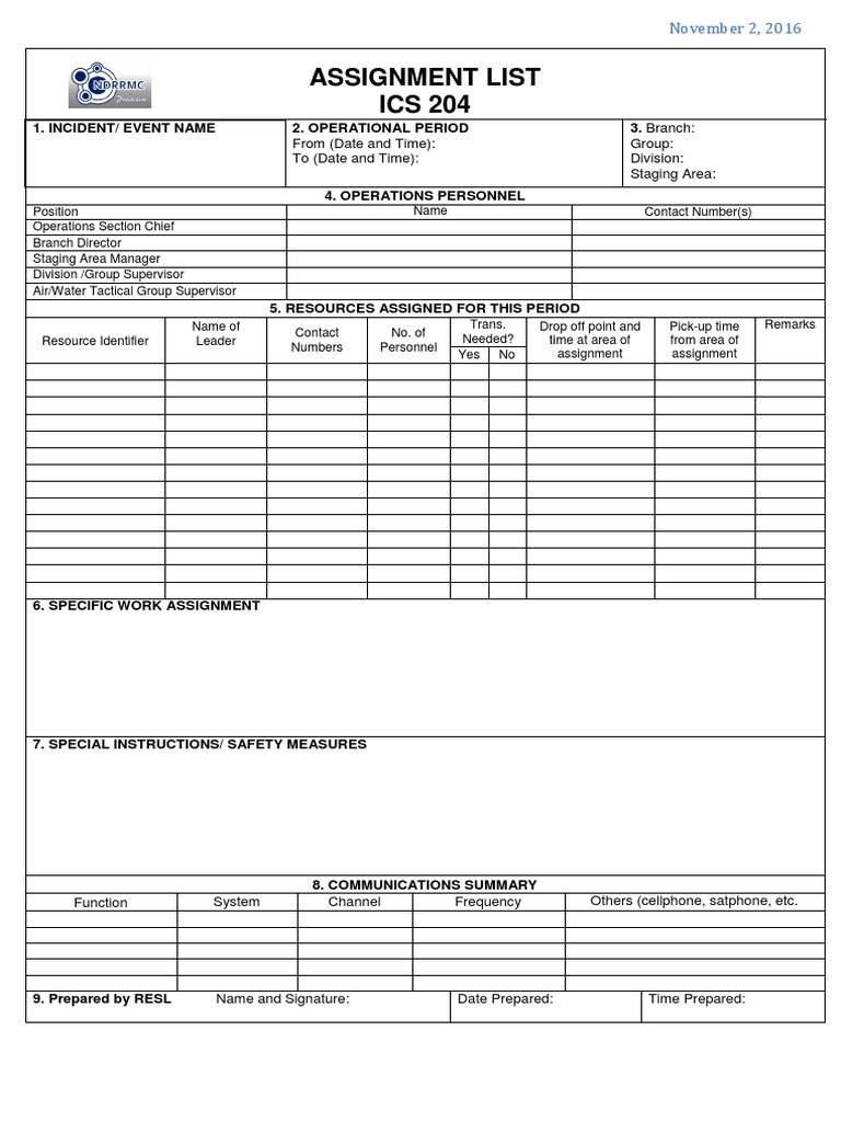 NDRRMC - 204 | Incident Command System | National Security