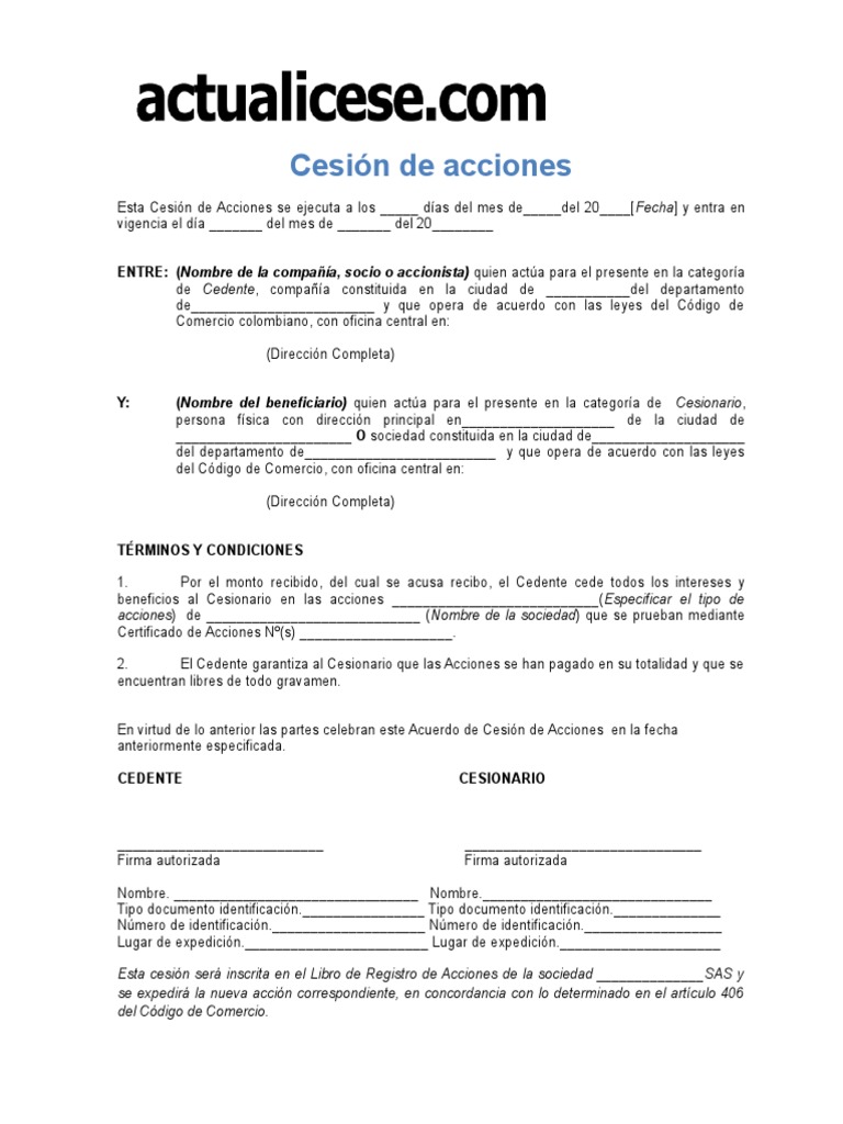 Modelo Cesion de Acciones PDF