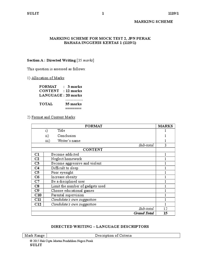 Marking Scheme BI Paper 1 | PDF | Vocabulary | Sentence (Linguistics)