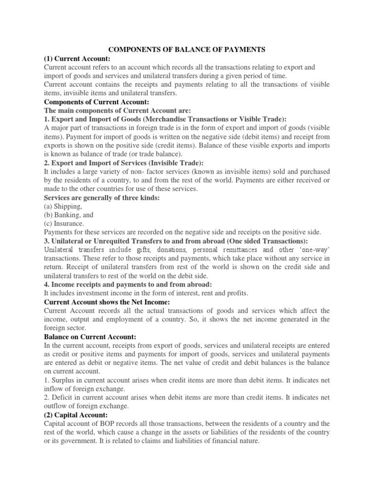 Key Components of Balance of Payments | PDF | Current Account | Debits ...