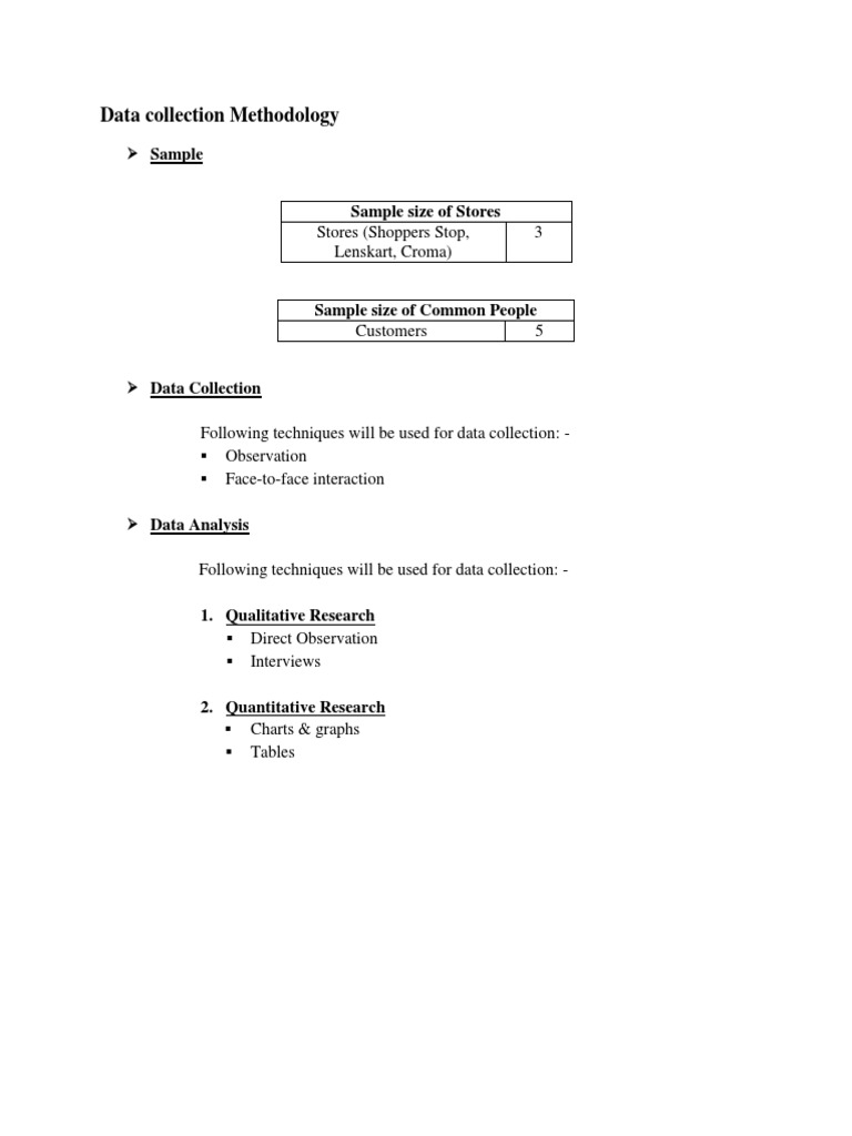 Data Collection Methodology Sample Size Of Stores Pdf
