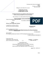 Certificate of Registration of A Russian Organization With A Tax Authority at Its Location