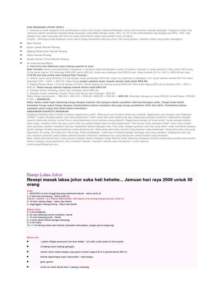Kos Makanan Pdf