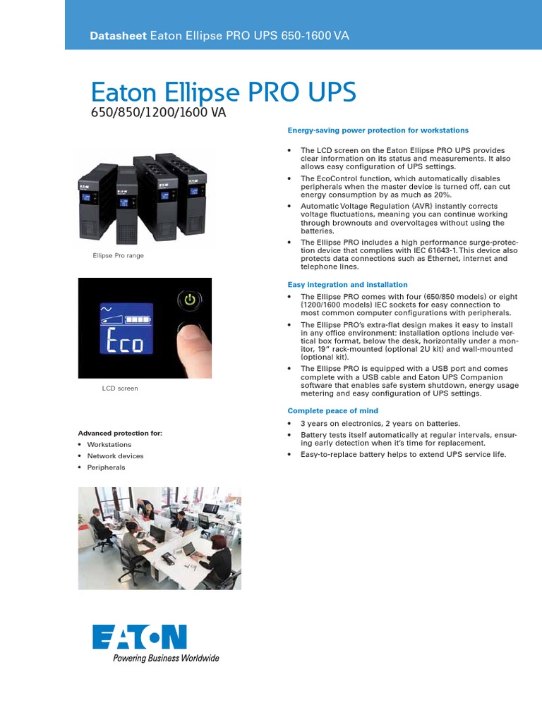 Eaton Ellipse PRO UPS: Datasheet | PDF | Usb | Electrical Connector