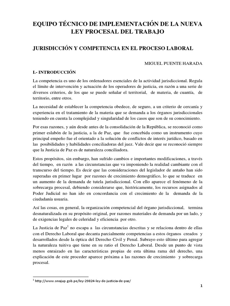 Jurisdicción y Competencia en El Proceso Laboral | Descargar gratis PDF ...