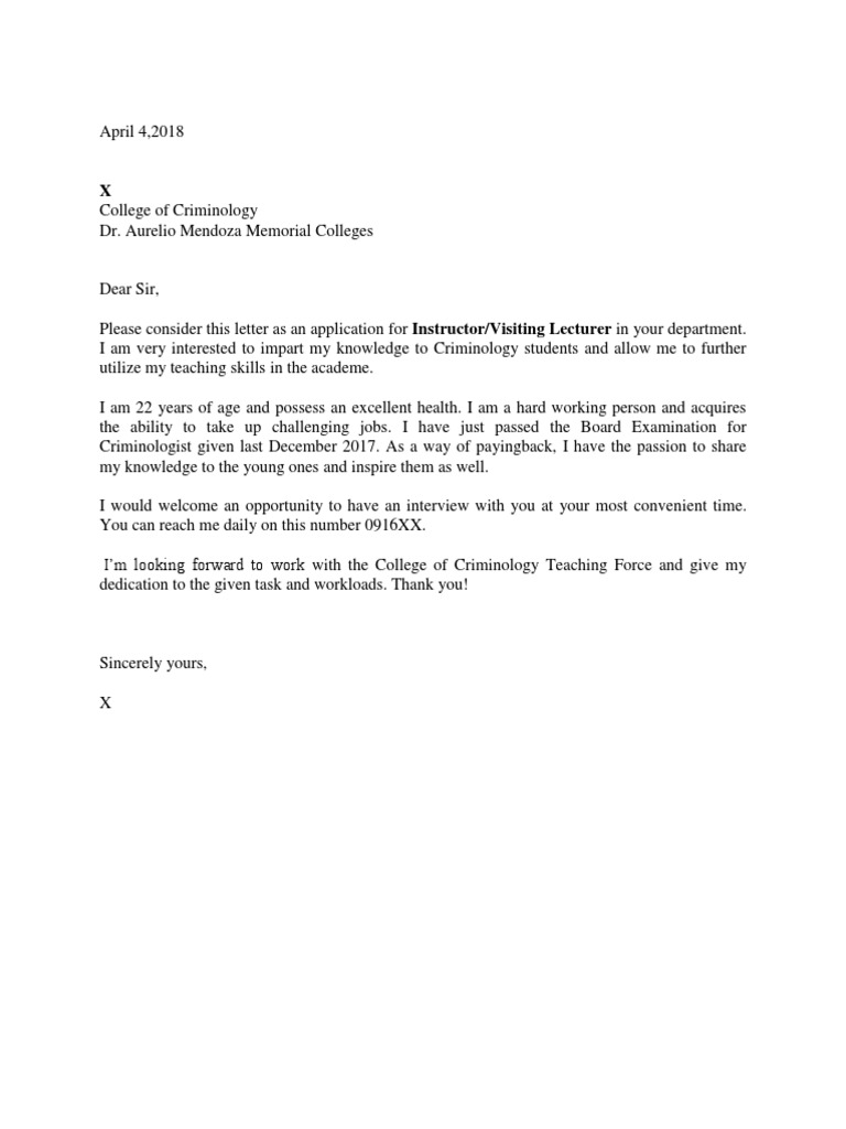 application letter for criminology grade 12