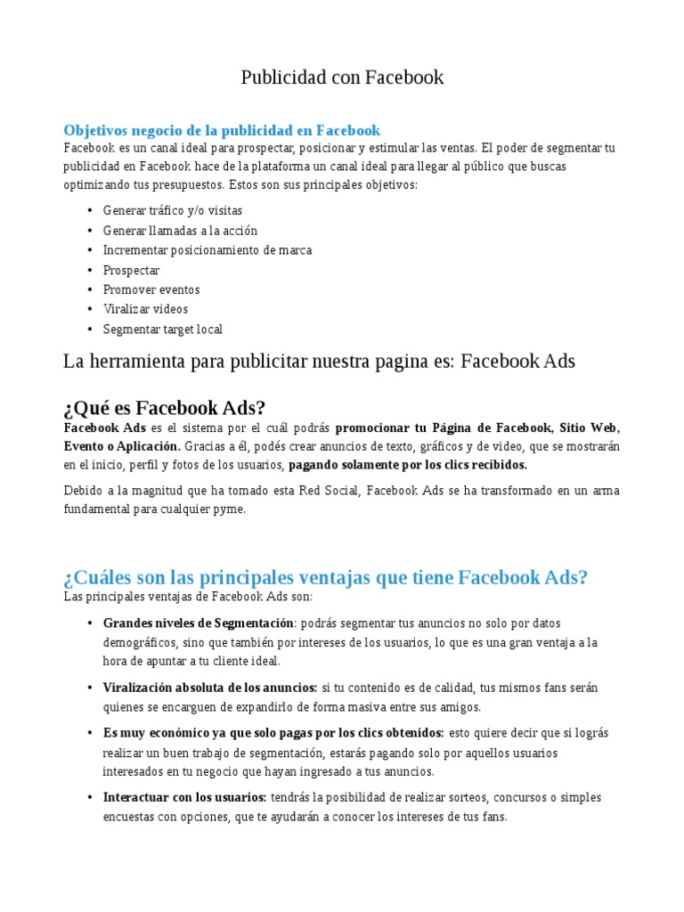 Ventajas y tipos de publicidad en Facebook | PDF | Facebook | Publicidad