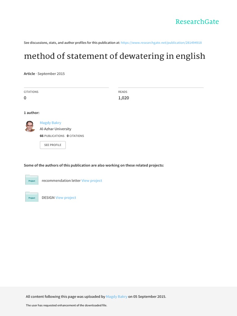 Dewatering Method Statement Guide | PDF | Drainage | Civil Engineering