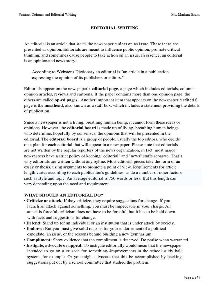 Editorial Writing  PDF  Editorial  Newspapers