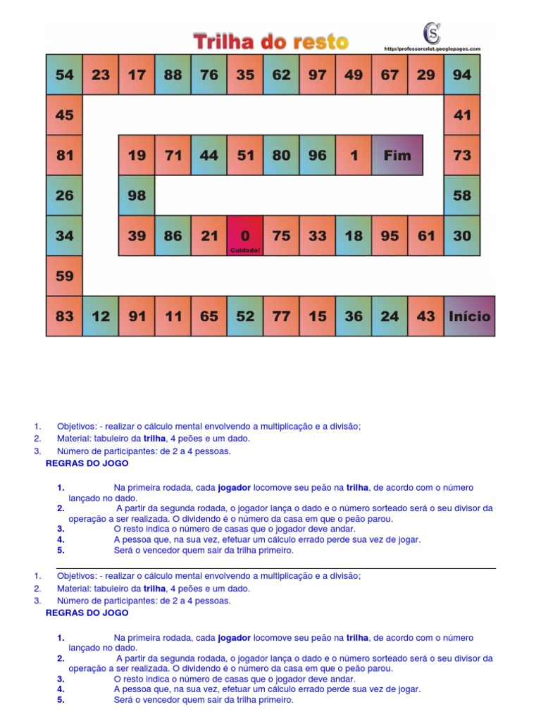 REGRAS - JOGO DA TRILHA - Baixar pdf de