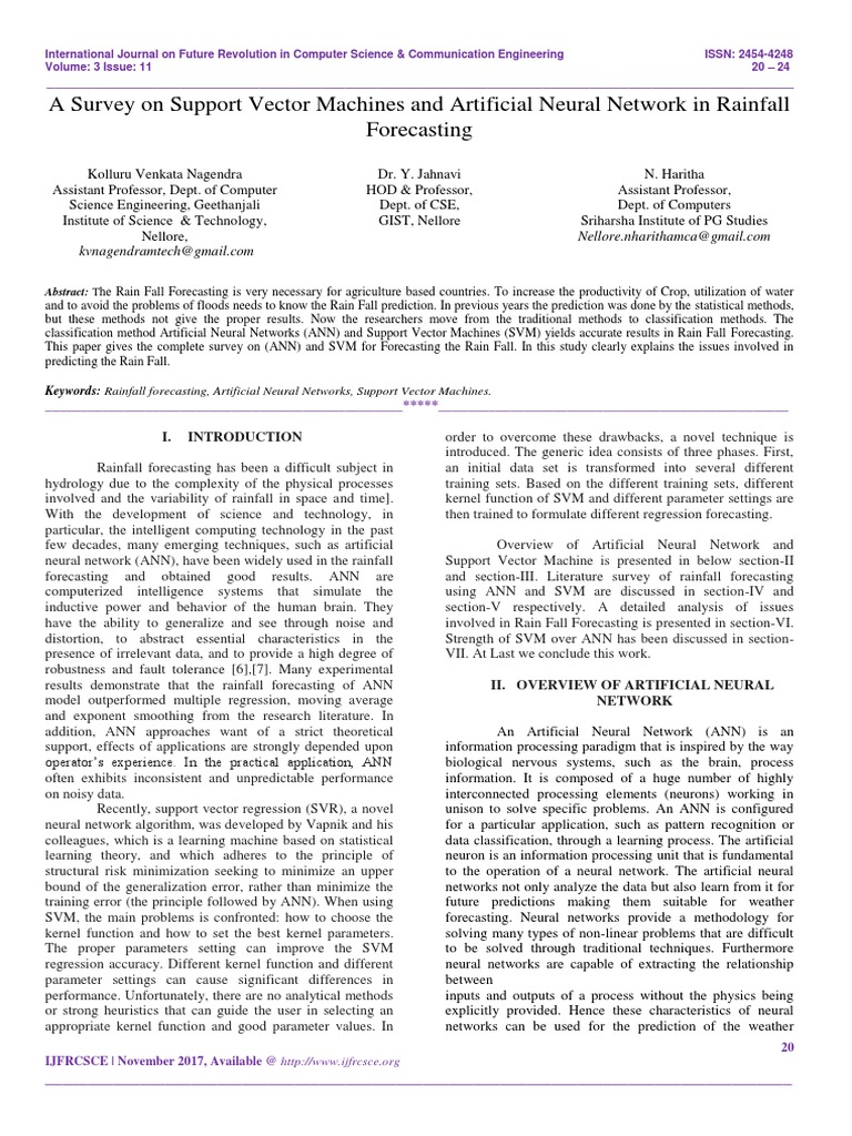 Survey on SVM and ANN for Rainfall Forecasting | PDF | Support Vector ...