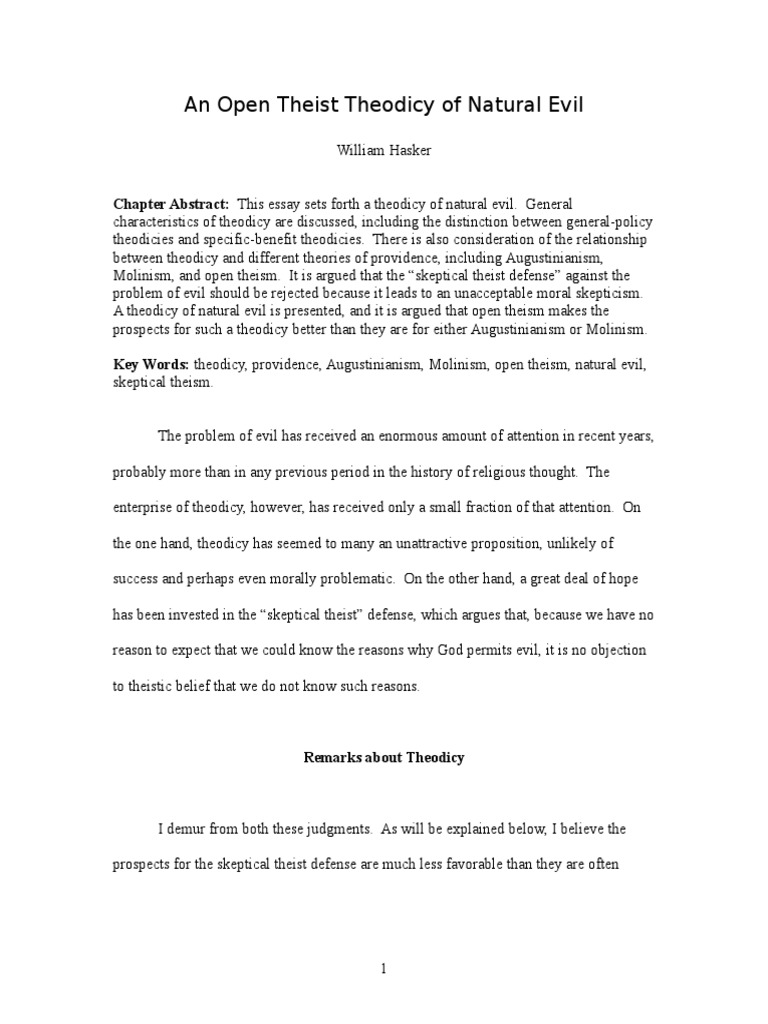 Open Theism and Natural Evil Theodicy | PDF | Problem Of Evil | Metaphysics