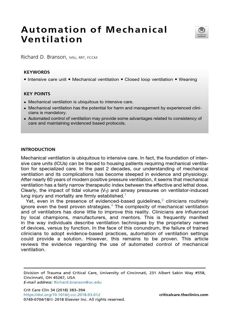 Automation of Mechanical Ventilation | PDF | Intensive Care Unit ...