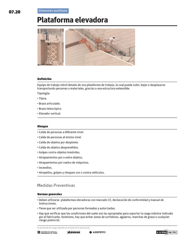 Riesgos y Medidas Preventivas Plataforma Elevadora Móvil