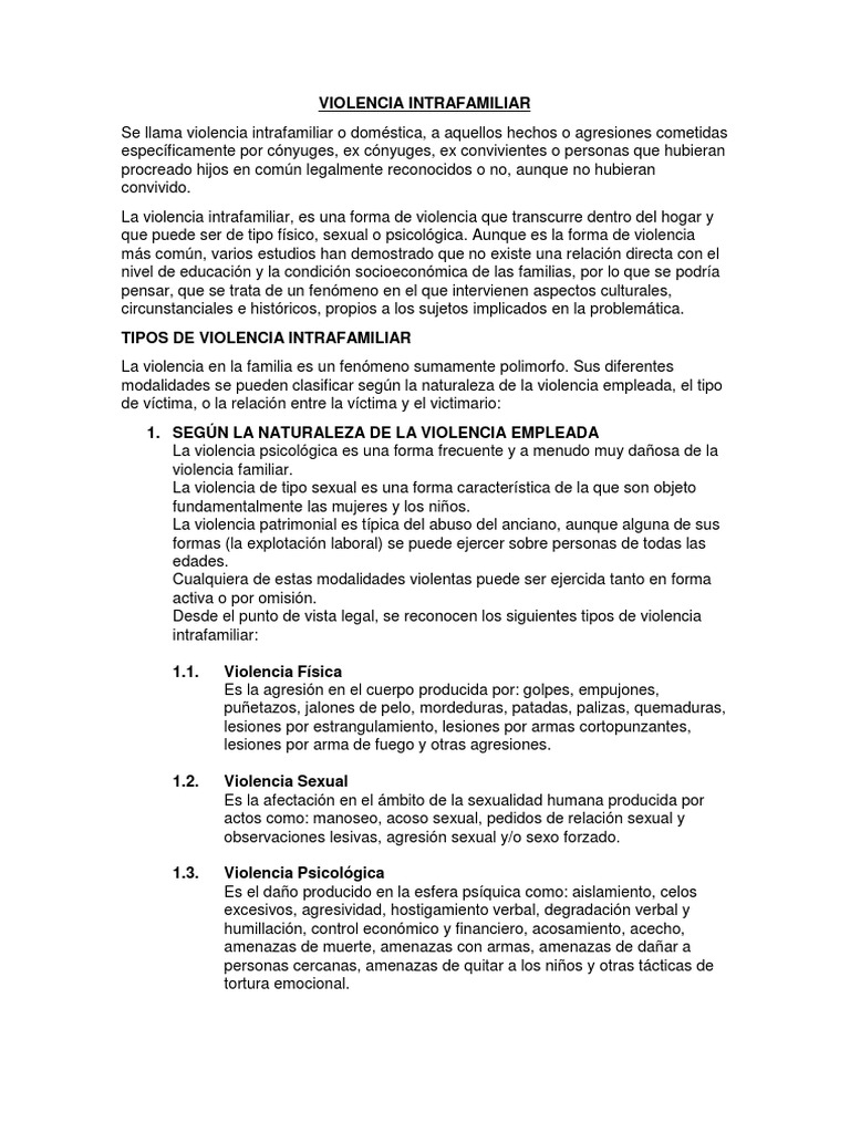 Tipos y características de la violencia intrafamiliar | PDF | Violencia ...