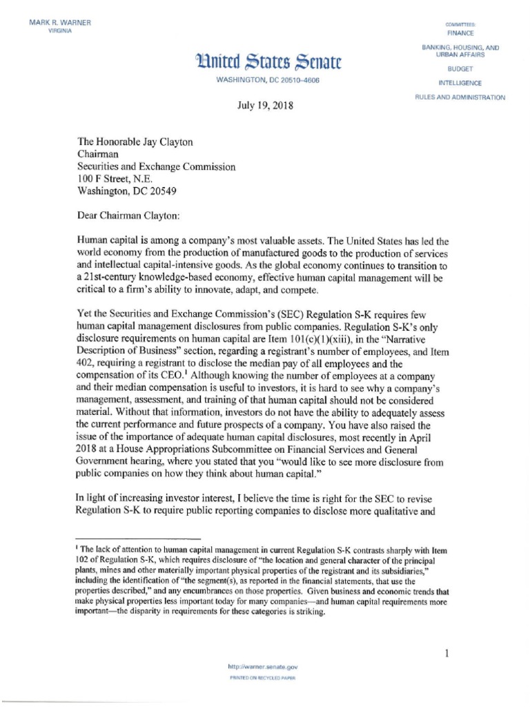 2018 07 19 Letter To The SEC 2018 - Regulation S-K | PDF