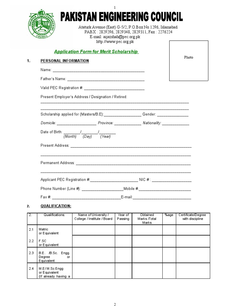 Merit Scholarship Application Form | PDF
