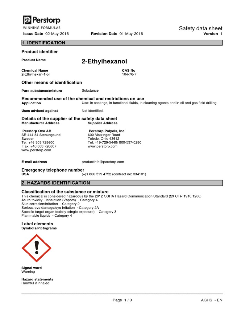 MSDS 2 Ethylhexanol Usa 7089 | PDF | Toxicity | Explosive Material