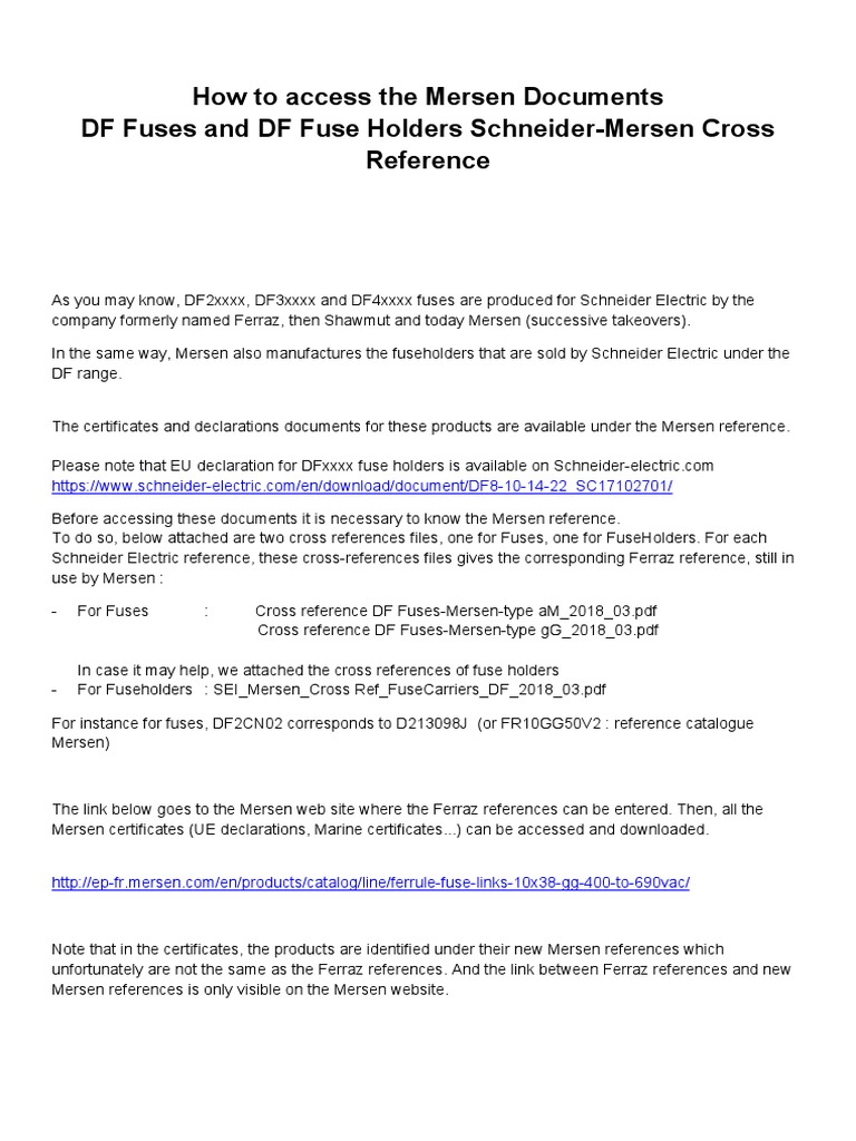 How To Access The Mersen Documents DF Fuses and DF Fuse Holders SchneiderMersen Cross PDF