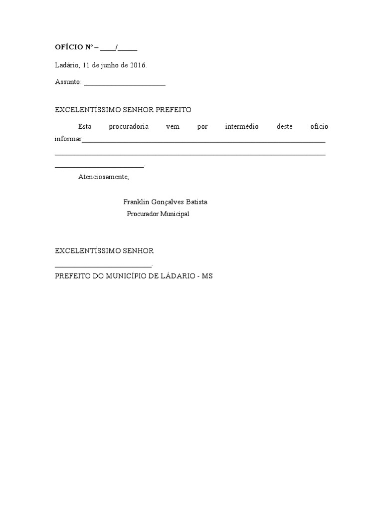 Modelo de Ofício ao Prefeito Municipal | PDF | Direito | Ciências Sociais
