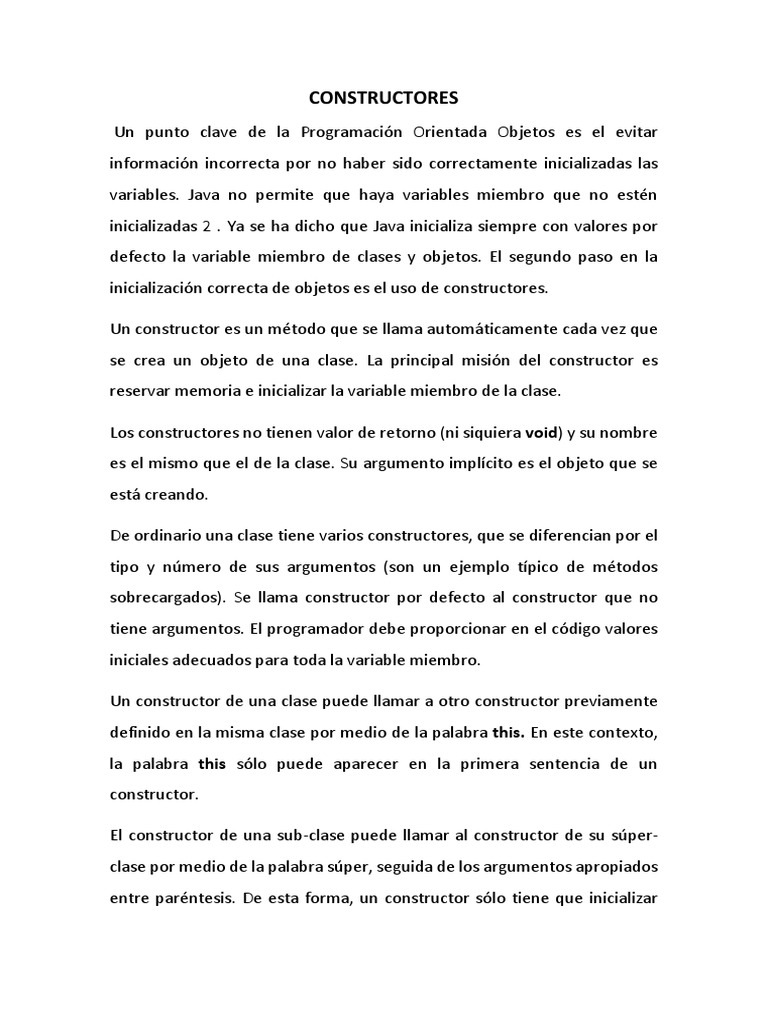 Constructores | PDF | Constructor (Programación Orientada a Objetos ...