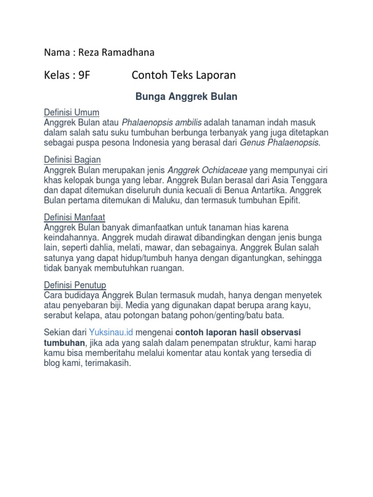 Teks Laporan Hasil Observasi Bunga Anggrek Bulan Terkait Teks Laporan Hasil Observasi Bunga Anggrek Bulan Terkait