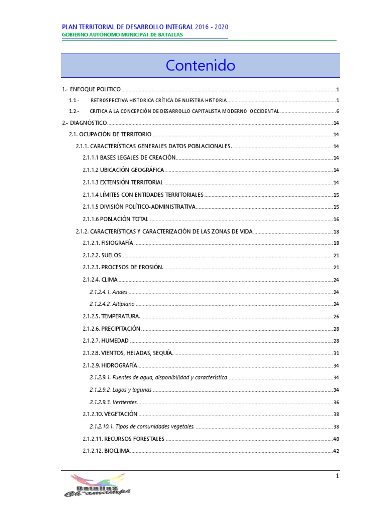 Plan Territorial de Desarrollo Integral Batallas 2016 - 2020 PDF | PDF