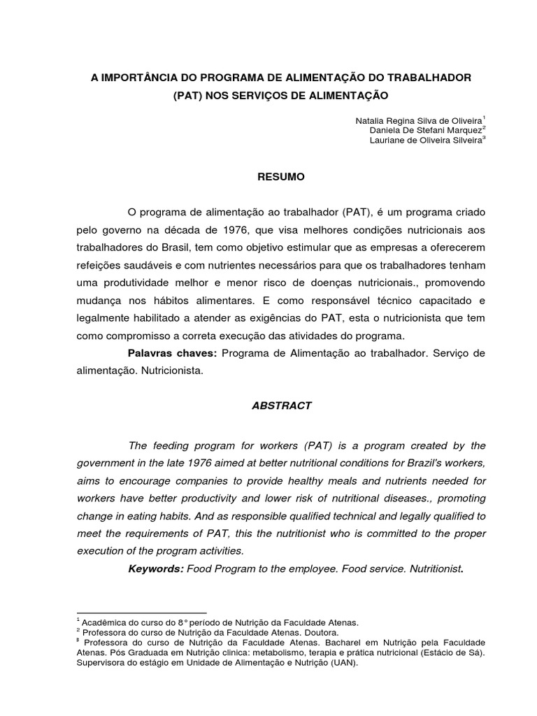 4 A Importância Do Programa de Alimentação Do Trabalhador (Pat