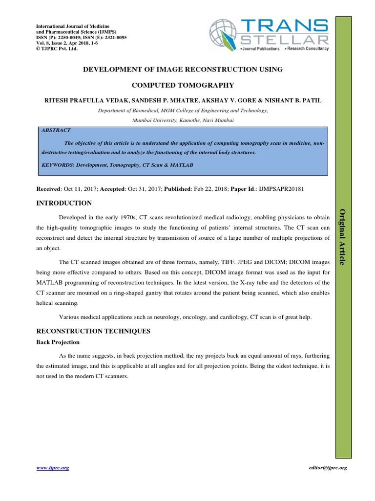 Development of Image Reconstruction Using Computed Tomography | PDF ...