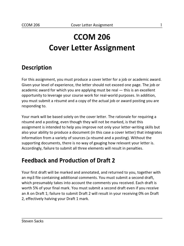 cover letter sample for assignment