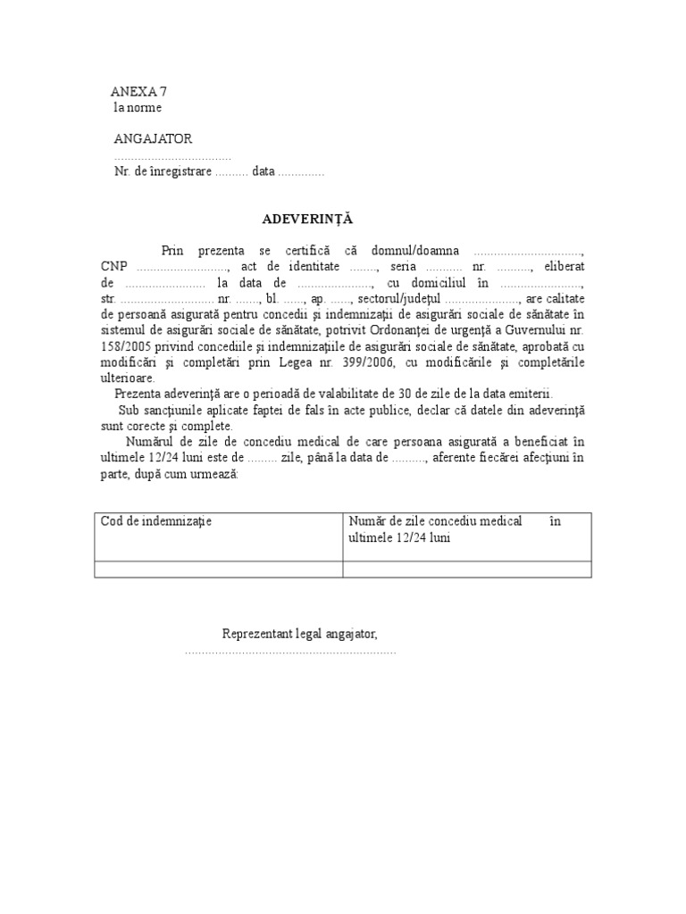 Adeverinta Salariat Ordinul 15 1311 2018 Anexa 7 Doc