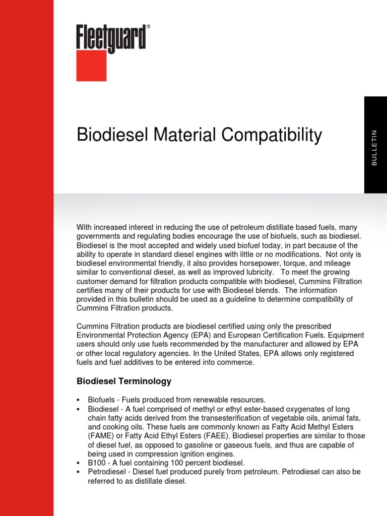Biodiesel Material Compatibility PDF Biodiesel Diesel Fuel