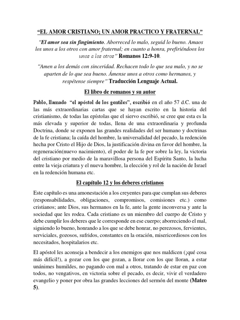 El Amor Cristiano Un Amor Practico y Fraternal | PDF | Amor | Cristo ...