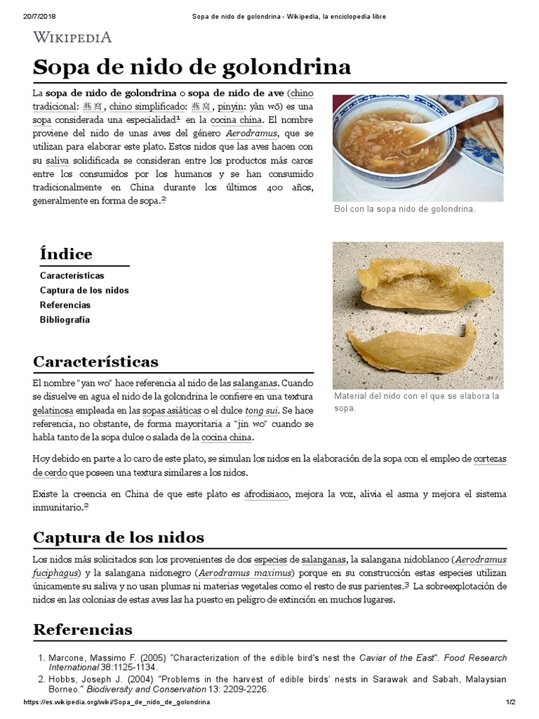 Sopa de Nido de Golondrina - Wikipedia, La Enciclopedia Libre | PDF | Cocina  china | Paravianos