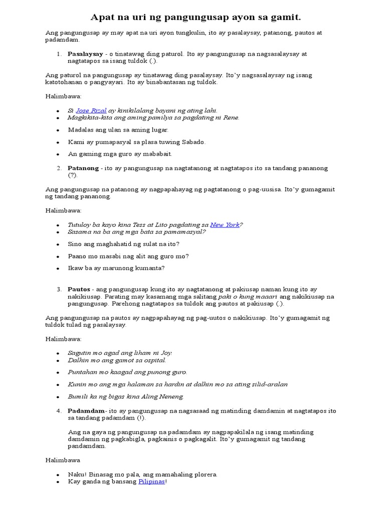 Documents Tips Ma Apat Na Uri Ng Pangungusap Ayon Sa Gamit Doc