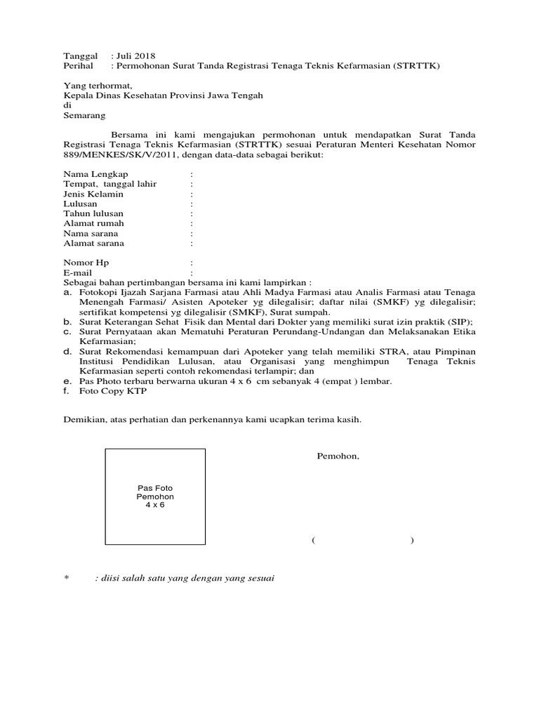 Contoh Surat Rekomendasi Apoteker Untuk Pembuatan Strttk  Kumpulan