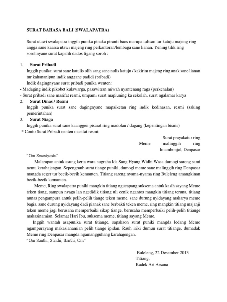 Surat Resmi Bahasa Bali