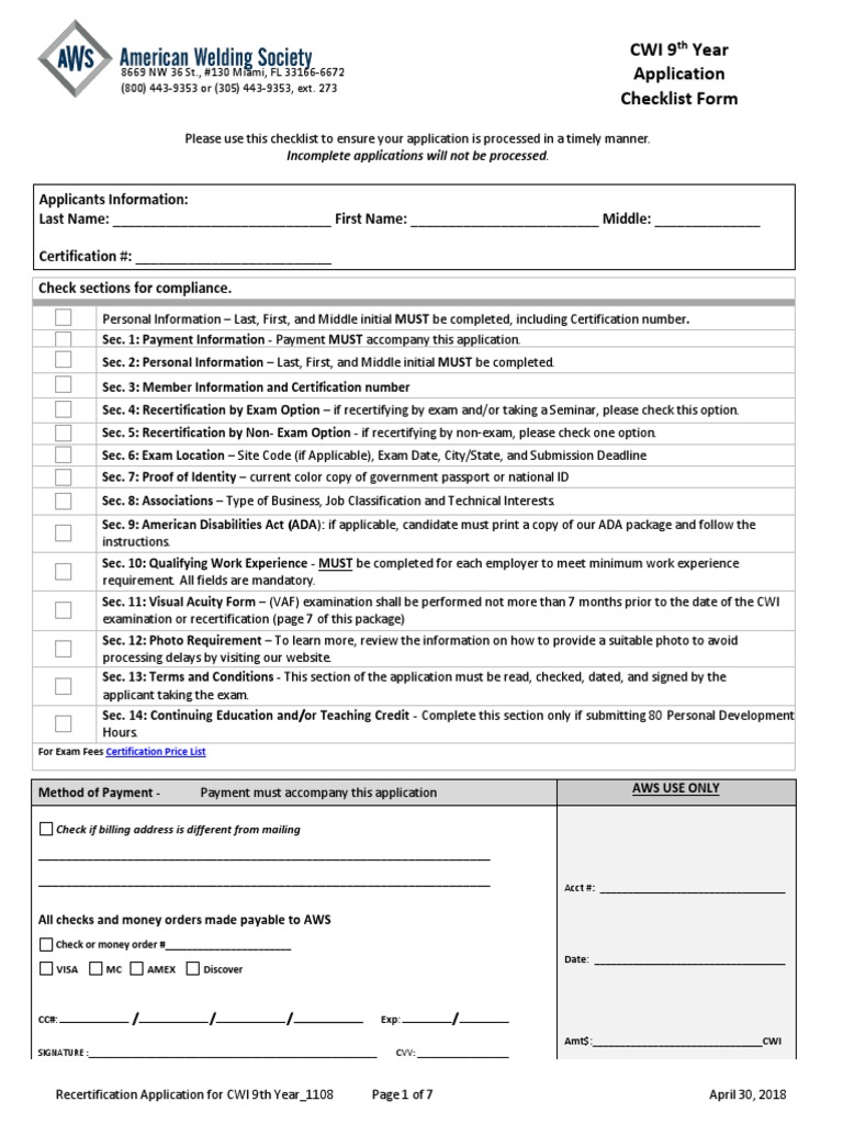 CWI 9-Year Recertification Checklist | PDF | Optometry | Test (Assessment)