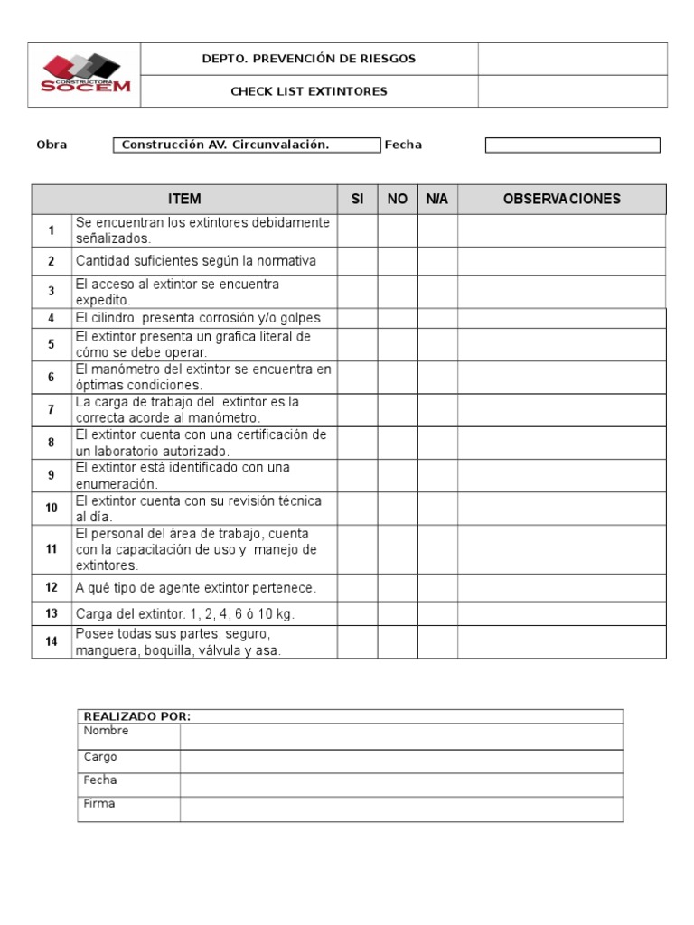 Checklist de Inspección de Extintores | PDF