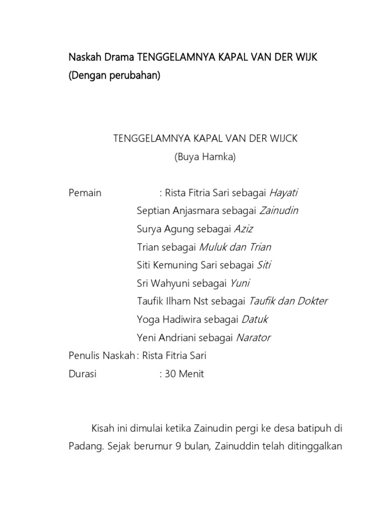 Naskah Drama Tenggelamnya Kapal Van Der Wijk | PDF