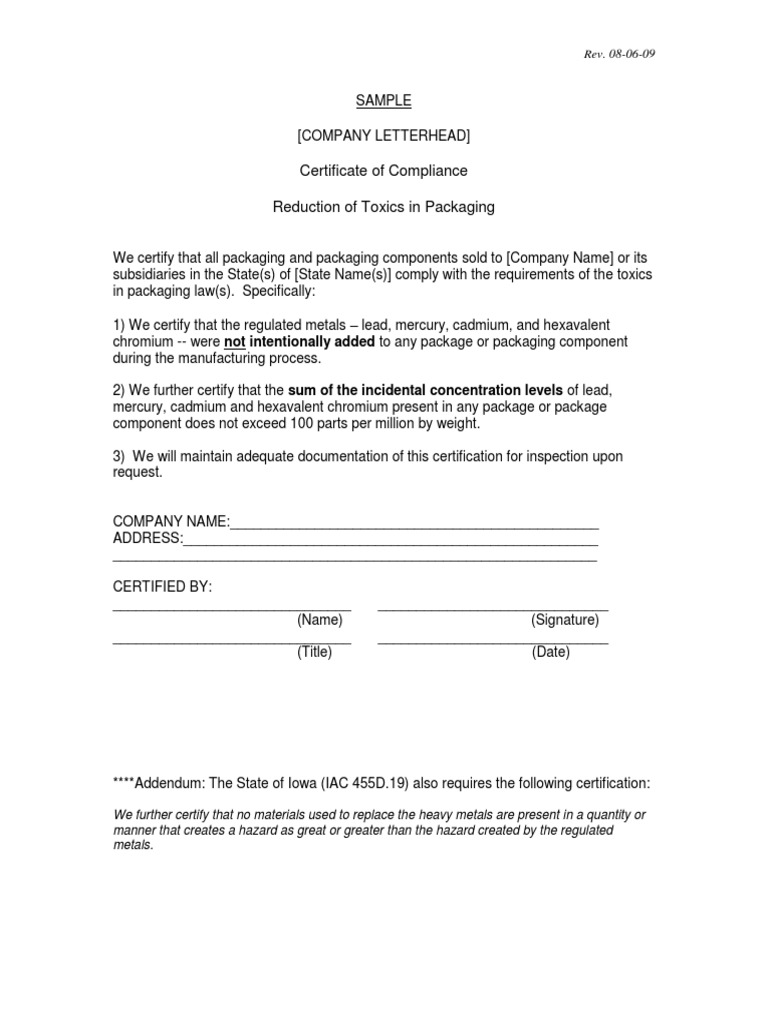 Certificate of Conformance Sample For Certificate Of Conformity Template Free