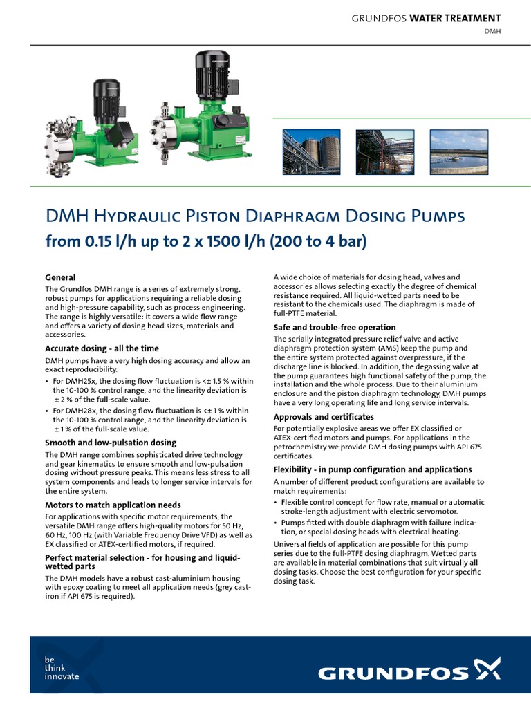 DMH Hydraulic Piston Diaphragm Dosing Pumps From 0.15 L/H Up To 2 X 1500 L/H (200 To 4 Bar