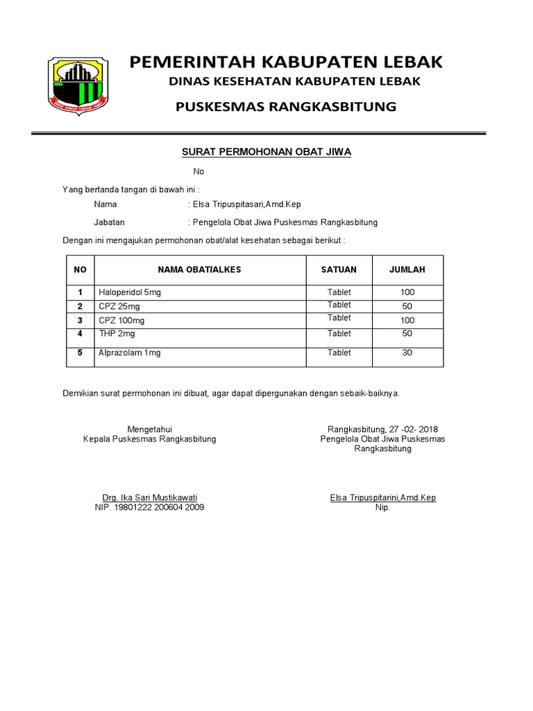 Contoh Surat Permohonan Obat Jiwa