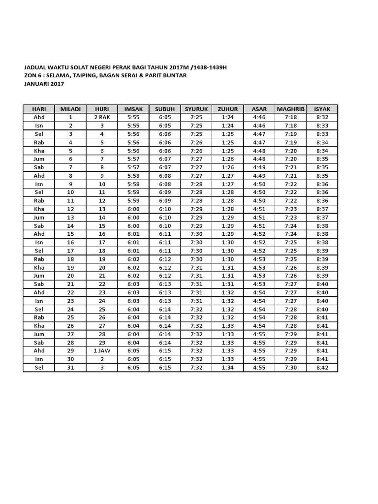 Waktu Solat 2017 Perak Pdf